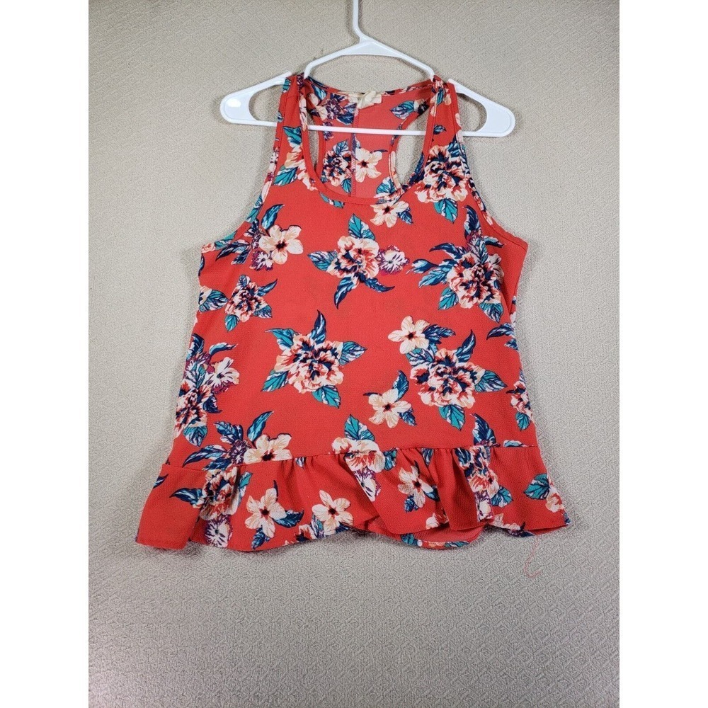 Dilusso Top Womens Large Multicolor Floral Sleeveless Racerback Beachwear Tank
